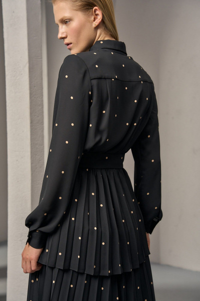 Платье из плотного шифона с горохом и складками DEVITA 1012 черный - фото 13