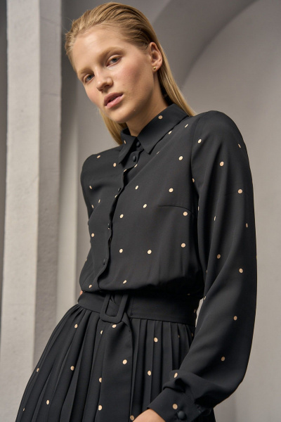 Платье из плотного шифона с горохом и складками DEVITA 1012 черный - фото 12