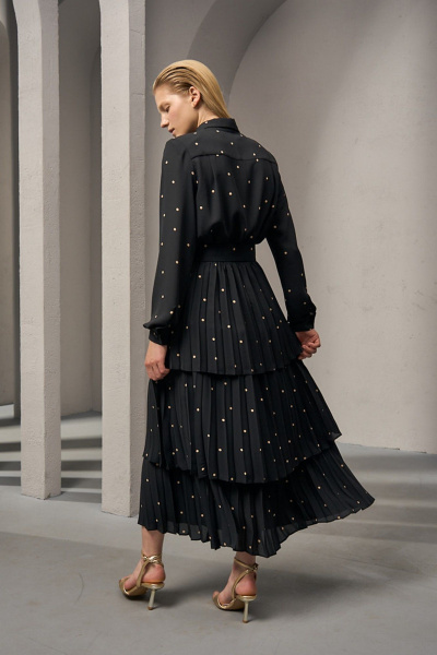 Платье из плотного шифона с горохом и складками DEVITA 1012 черный - фото 9