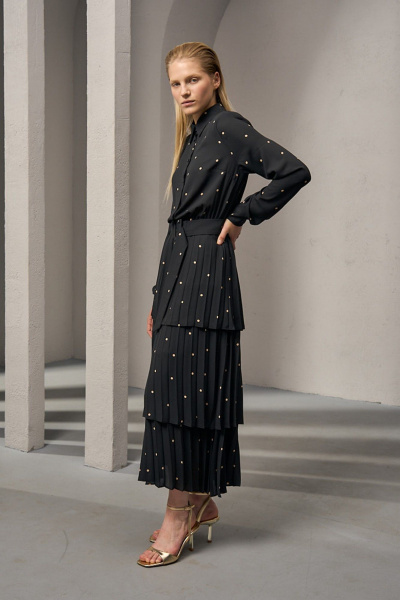 Платье из плотного шифона с горохом и складками DEVITA 1012 черный - фото 8