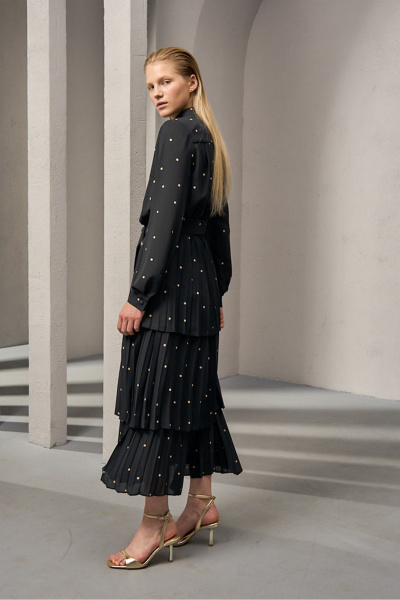 Платье из плотного шифона с горохом и складками DEVITA 1012 черный - фото 7