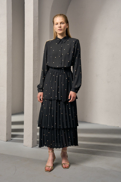 Платье из плотного шифона с горохом и складками DEVITA 1012 черный - фото 6