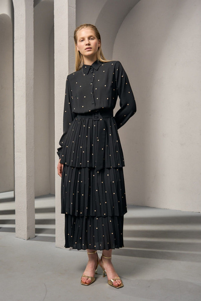 Платье из плотного шифона с горохом и складками DEVITA 1012 черный - фото 1