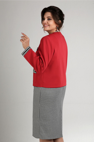 Комплект жакет и юбка в стиле шанель из текстиля Aira Style 24-16А красно-черный - фото 6
