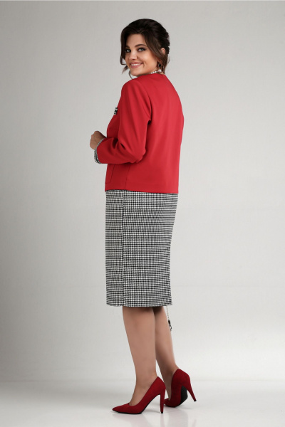 Комплект жакет и юбка в стиле шанель из текстиля Aira Style 24-16А красно-черный - фото 5