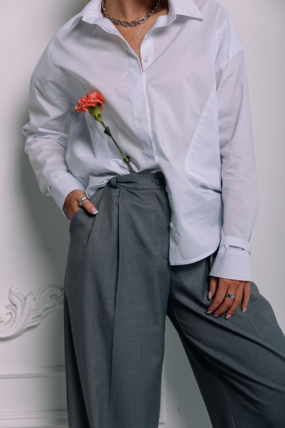 Классическая хлопковая рубашка с диагональными строчками LANSUA L1007 белый - фото 5