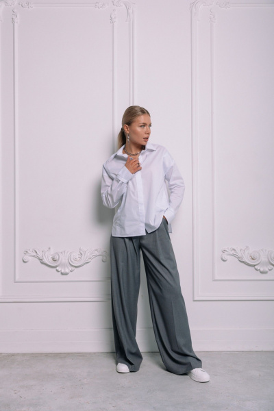 Классическая хлопковая рубашка с диагональными строчками LANSUA L1007 белый - фото 3