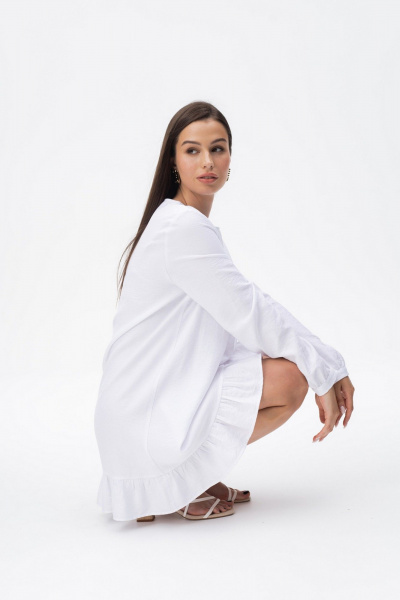 Платье мини приталенное с длинным рукавом и воланом LANSUA L1027 белый - фото 5