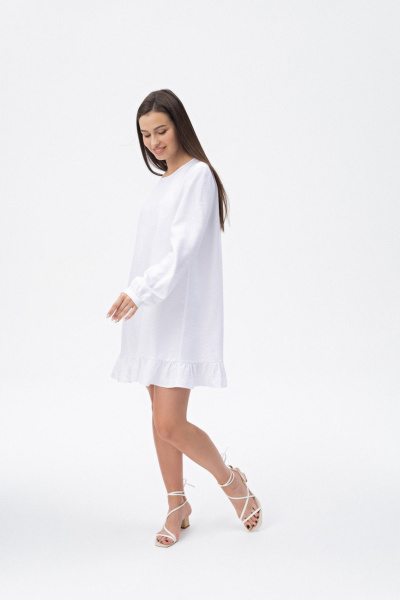 Платье мини приталенное с длинным рукавом и воланом LANSUA L1027 белый - фото 1