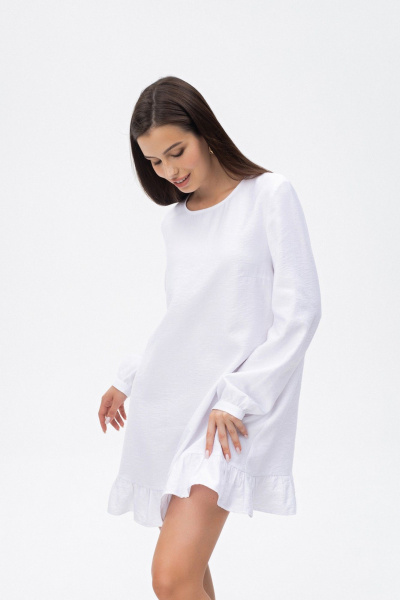 Платье мини приталенное с длинным рукавом и воланом LANSUA L1027 белый - фото 4
