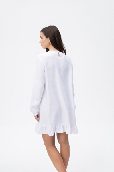 Платье мини приталенное с длинным рукавом и воланом LANSUA L1027 белый - фото 3