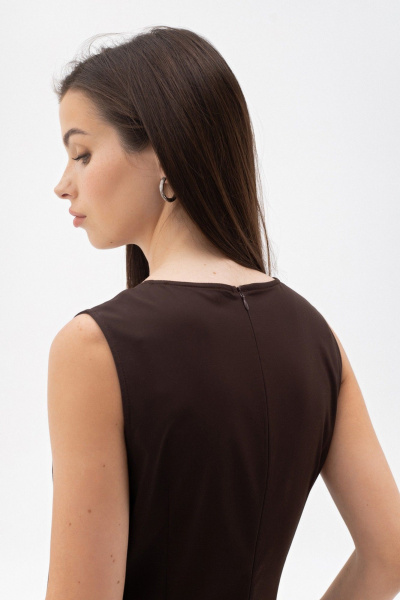 Платье миди А-силуэта из бамбуковой ткани с карманами LANSUA L1028 шоколадный - фото 5