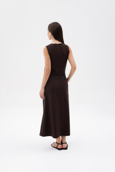 Платье миди А-силуэта из бамбуковой ткани с карманами LANSUA L1028 шоколадный - фото 4