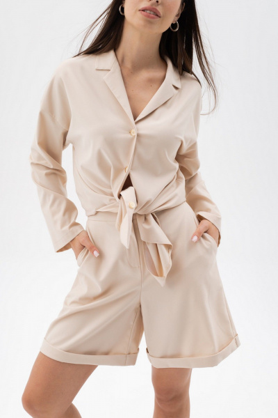 Платье-рубашка из вискозы с прорезными карманами LANSUA L1029_+_L1030 бежевый - фото 6