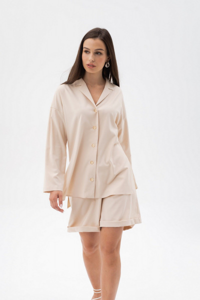Платье-рубашка из вискозы с прорезными карманами LANSUA L1029_+_L1030 бежевый - фото 4