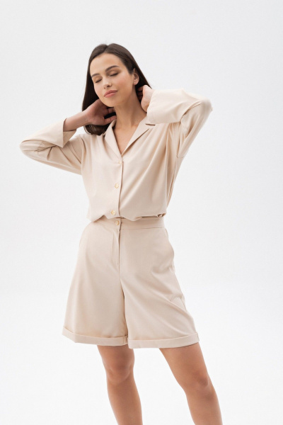 Платье-рубашка из вискозы с прорезными карманами LANSUA L1029_+_L1030 бежевый - фото 1