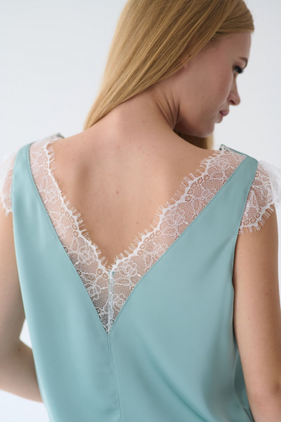 Белая шелковистая блуза в бельевом стиле с кружевными деталями Мастер Мод 854ас мята - фото 5