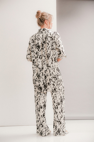 Летний блузон и широкие брюки из вискозы Ma Vie М-668 молочно-черный - фото 7