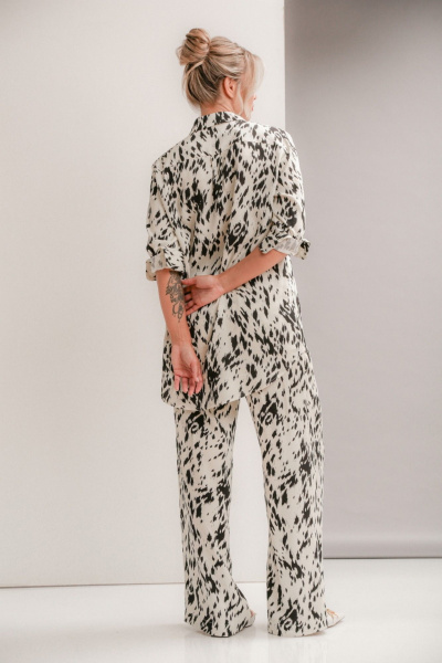 Летний блузон и широкие брюки из вискозы Ma Vie М-668 молочно-черный - фото 6