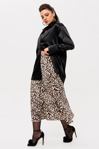 Атласная юбка миди на косой крой с потайной молнией Anelli 1291 светлый_лео - фото 14