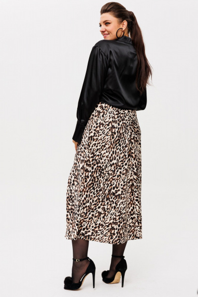 Атласная юбка миди на косой крой с потайной молнией Anelli 1291 светлый_лео - фото 13