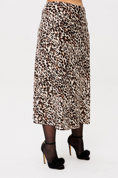 Атласная юбка миди на косой крой с потайной молнией Anelli 1291 светлый_лео - фото 12