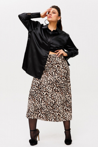 Атласная юбка миди на косой крой с потайной молнией Anelli 1291 светлый_лео - фото 10