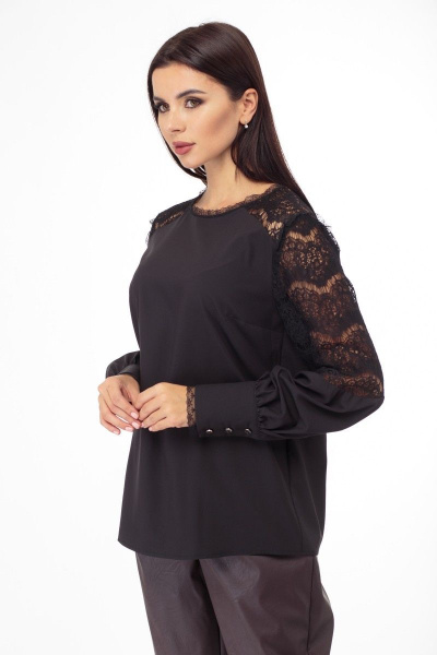 Демисезонная кружевная блуза из ткани и кружева Anelli 845 черный - фото 10