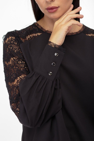 Демисезонная кружевная блуза из ткани и кружева Anelli 845 черный - фото 6