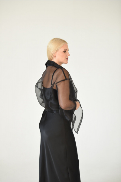 Черная блузка из органзы с открытым рукавом и разрезами Мастер Мод 856с черный - фото 8