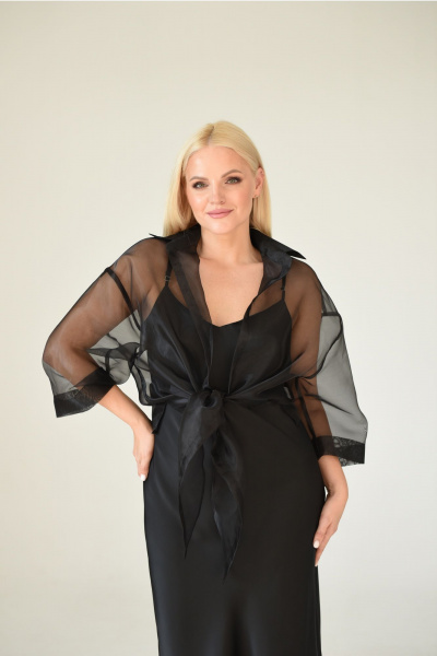 Черная блузка из органзы с открытым рукавом и разрезами Мастер Мод 856с черный - фото 1