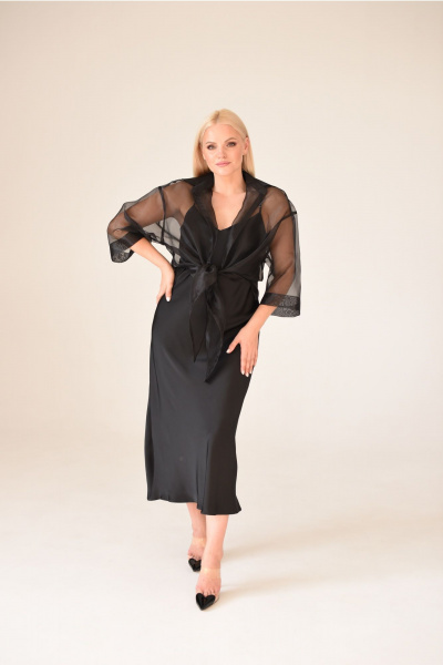 Черная блузка из органзы с открытым рукавом и разрезами Мастер Мод 856с черный - фото 7