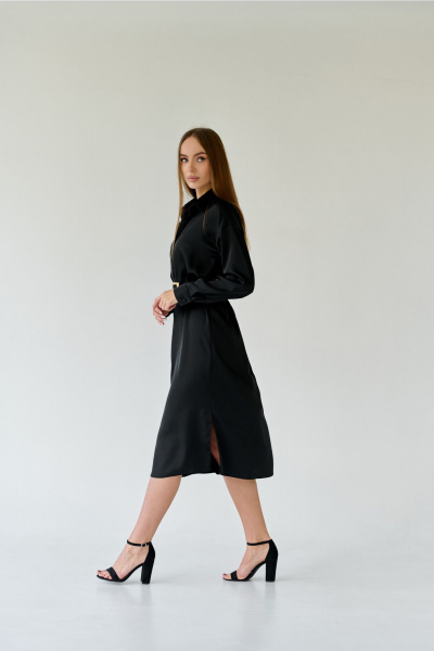 Платье-рубашка миди с разрезами и поясом из текстиля Мастер Мод 683а черный - фото 10