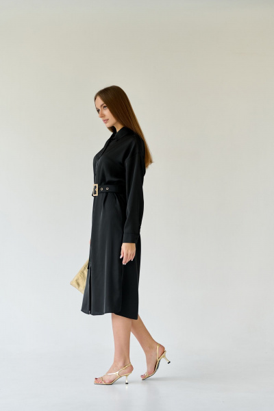 Платье-рубашка миди с разрезами и поясом из текстиля Мастер Мод 683а черный - фото 8
