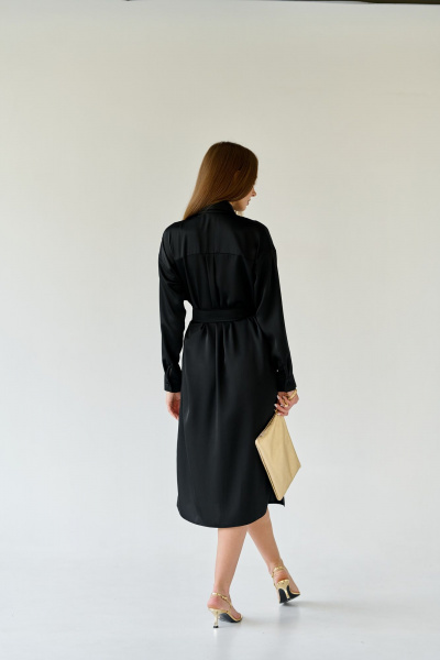 Платье-рубашка миди с разрезами и поясом из текстиля Мастер Мод 683а черный - фото 7