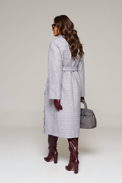 Пальто женское демисезонное прямое миди из шерсти Beautiful&Free 6224 серо-голубой+клетка - фото 10