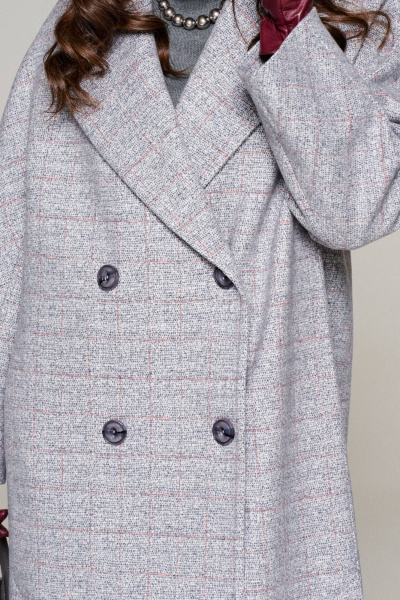 Пальто женское демисезонное прямое миди из шерсти Beautiful&Free 6224 серо-голубой+клетка - фото 8