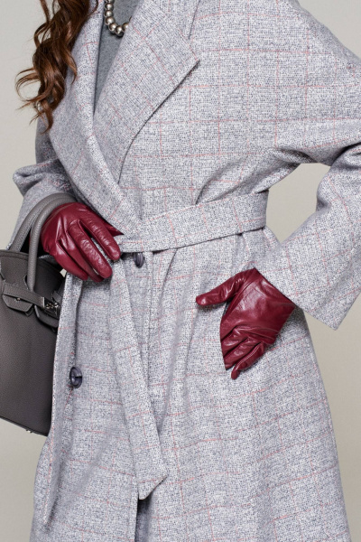 Пальто женское демисезонное прямое миди из шерсти Beautiful&Free 6224 серо-голубой+клетка - фото 4