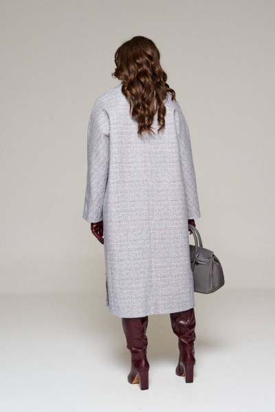 Пальто женское демисезонное прямое миди из шерсти Beautiful&Free 6224 серо-голубой+клетка - фото 2