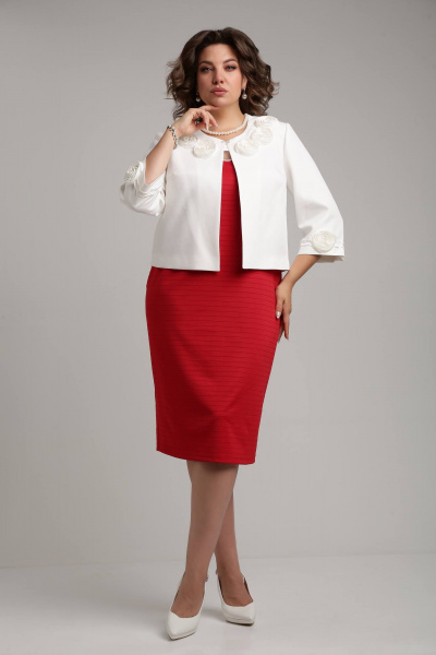 Деловой комплект из текстиля с отделкой ручной работы Lady Secret 3740 молочный+красный - фото 1