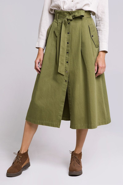 Зеленая миди юбка из хлопка с петлями-застежками Individual design 19123 хаки - фото 3