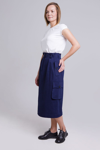 Демисезонная юбка из хлопка с удобным кроем Individual design 20110 темно синий - фото 3