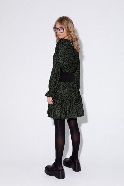 Платье текстильное с поясом-шнуровкой для демисезона PiRS 5424 хаки - фото 2