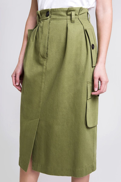 Юбка миди из хлопка с классической посадкой Individual design 20110 хаки - фото 2