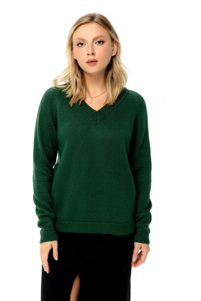 Джемпер вязаный прямой силуэт с V-образным вырезом Romgil РВ0016-ХЛ2 темно-зеленый - фото 1