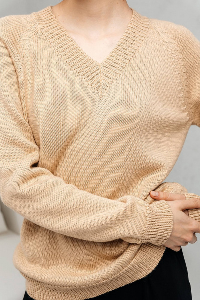Джемпер вязаный с короткими рукавами и V-образным вырезом Romgil РВ0016-ХЛ2 соломенный - фото 3