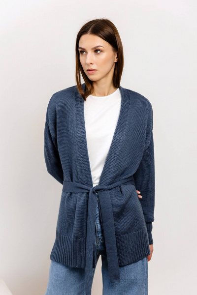 Кардиган синий прямого силуэта из мягкой пряжи Romgil РВ0102-ШЕ5 индиго - фото 1