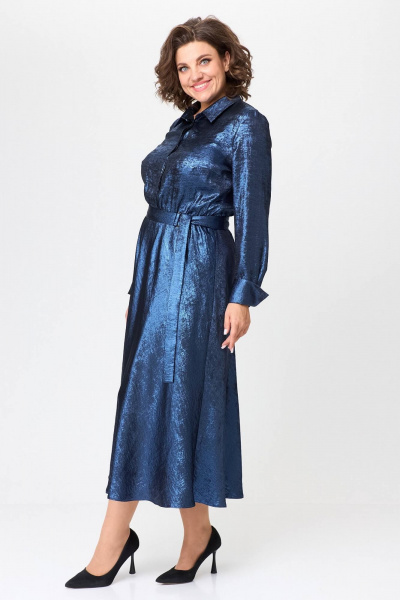 Элегантное платье из ткани с блестящим эффектом и воротником рубашечного типа Koketka i K 1192-1 синий - фото 4