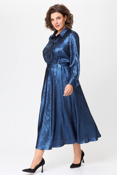 Элегантное платье из ткани с блестящим эффектом и воротником рубашечного типа Koketka i K 1192-1 синий - фото 3