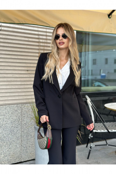 Деловой летний жакет прямого кроя из текстиля THE.WOMAN 0019 черный - фото 1